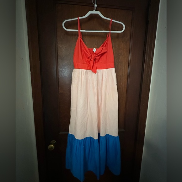 J. Crew Colorblock Tie-front Cutout Midi Dress Size 0 - Picture 2 of 6